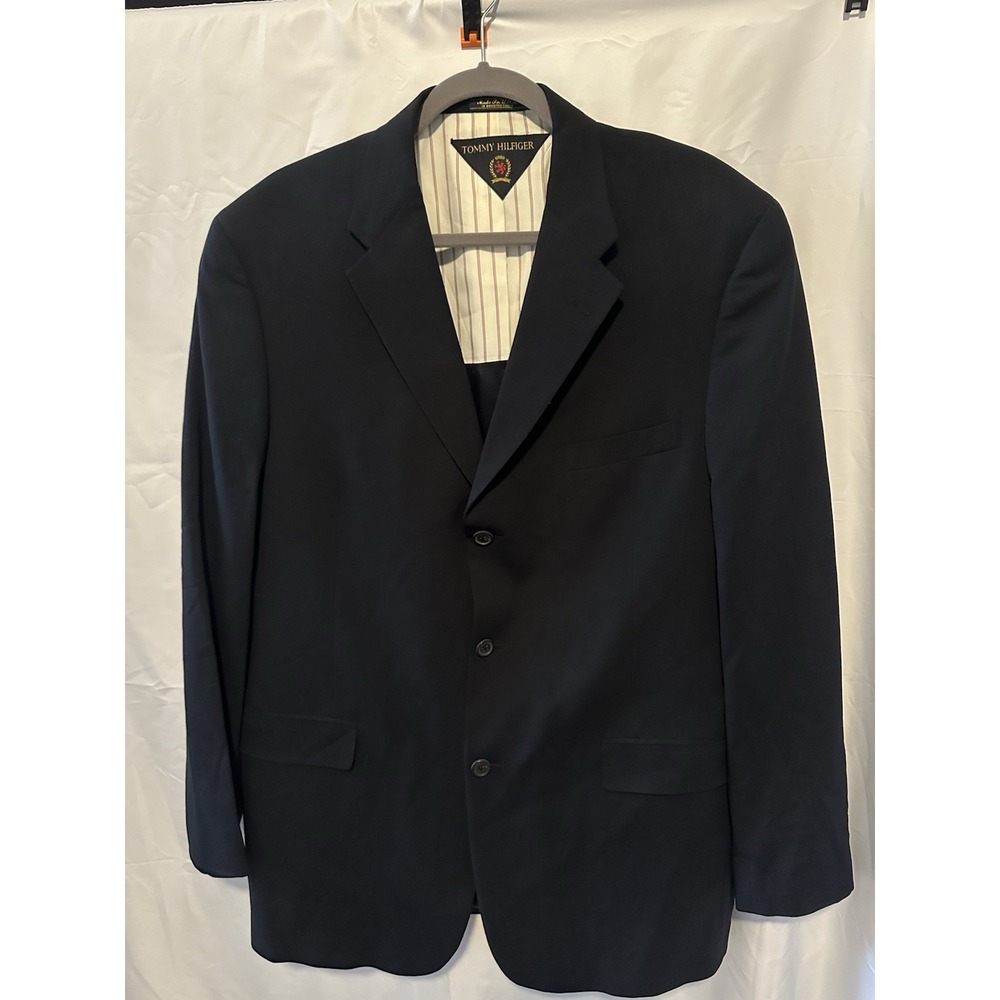 Men's Tommy Hilfiger Vintage‎ Navy Wool Blazer Sport Suit Jacket 46L USA